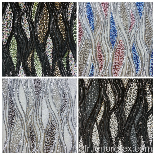 Motif d&#39;ondulation tricoté tissu de broderie en maille de paillettes 3mm